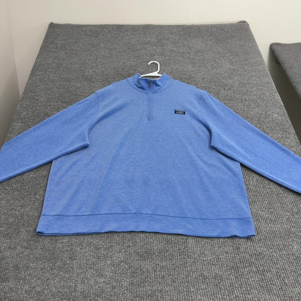 LL Bean Pullover Mens XXXL Blue Cotton Blend Quarter Zip Classic Casual
